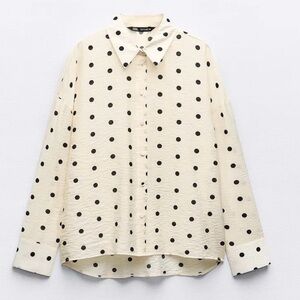 ZARA Dot Print Shirt Ecru/Black